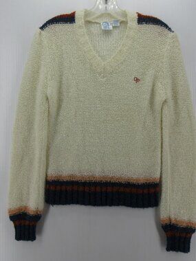 VGT Ocean Pacific Sweater Medium Cream Op 80s Boucle Knit Logo Surf